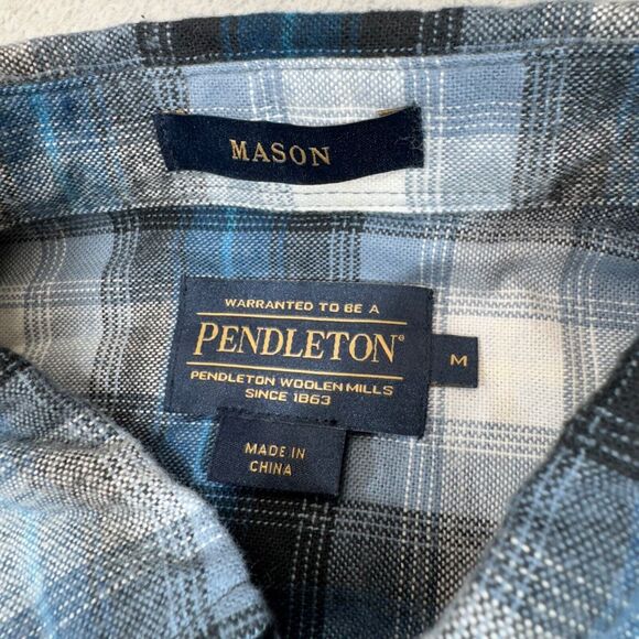 Pendleton Shirt Men Medium Blue Plaid Pocket Button Front Mason Work‎ Hike Gorp - Picture 5 of 13